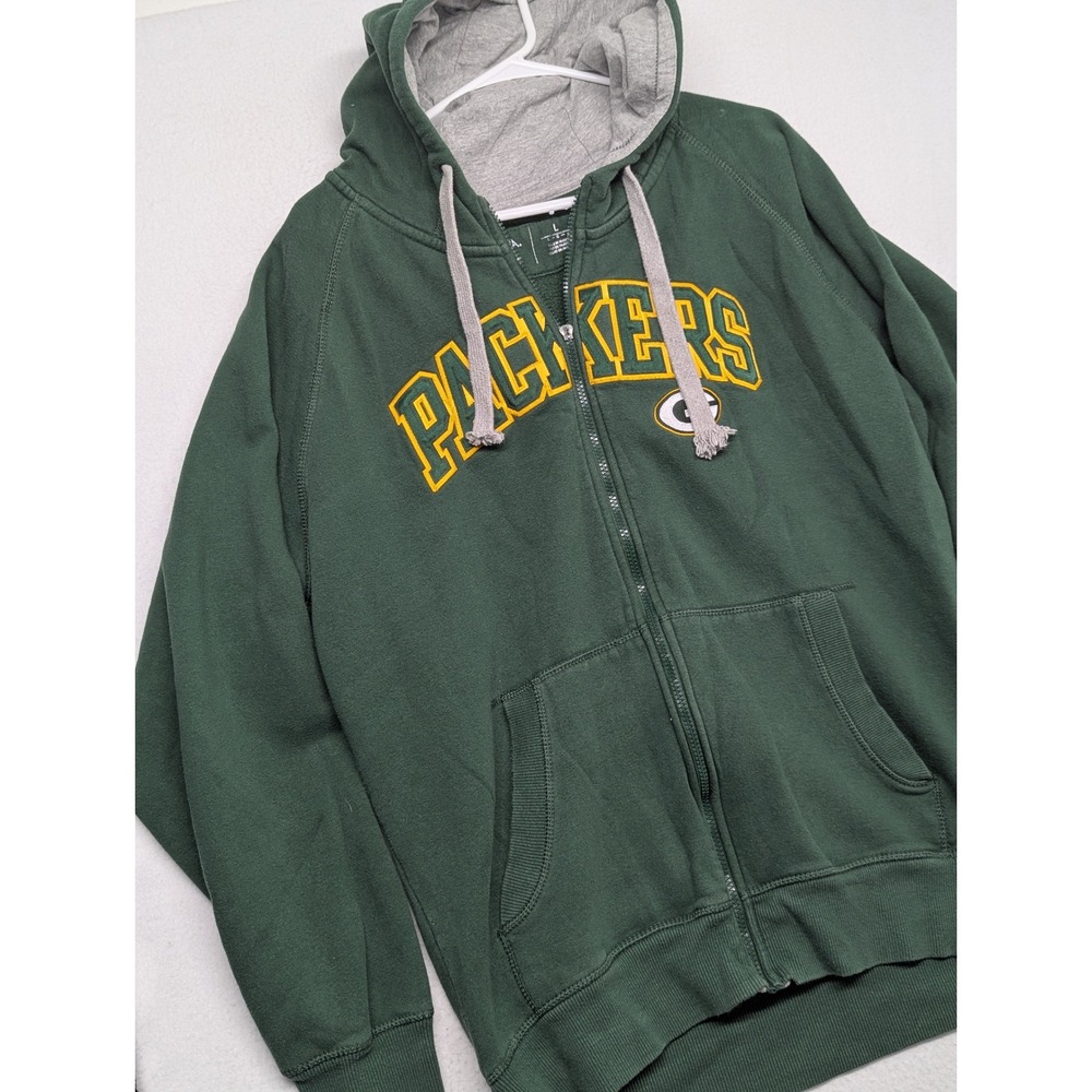 Green Bay Packers Mens Full Zip Hoodie Green Large NFL Sweatshirt